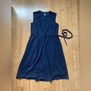 Maggy London Deep Blue Faux Wrap Dress Waist Tie Size 12